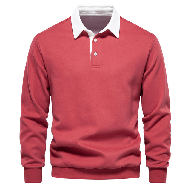 Men's polo neck sweatshirt versatile long sleeve pullover - quality cotton casual attire