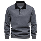 Men's polo neck sweatshirt versatile long sleeve pullover - quality cotton casual attire