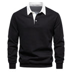 Men's polo neck sweatshirt versatile long sleeve pullover - quality cotton casual attire