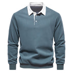Men's polo neck sweatshirt versatile long sleeve pullover - quality cotton casual attire