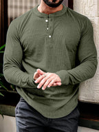 Men's long sleeve henley t-shirt versatile cotton blend top - ideal for casual and office wear