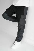 Men's cargo pants functional black/grey panel design for casual wear - stylish and practical trousers