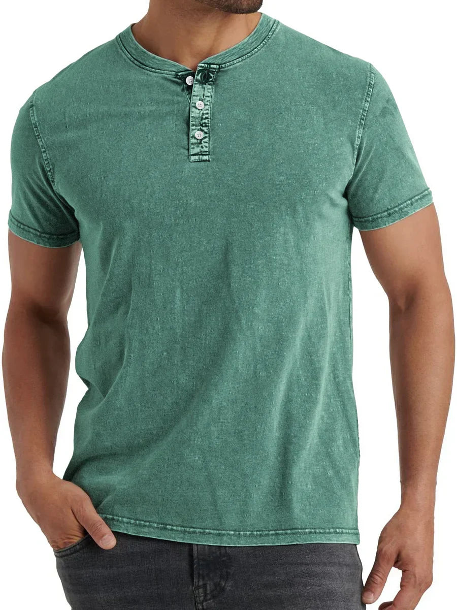 Men's denim henley t-shirt relaxed casual top - versatile stylish fit for everyday wear