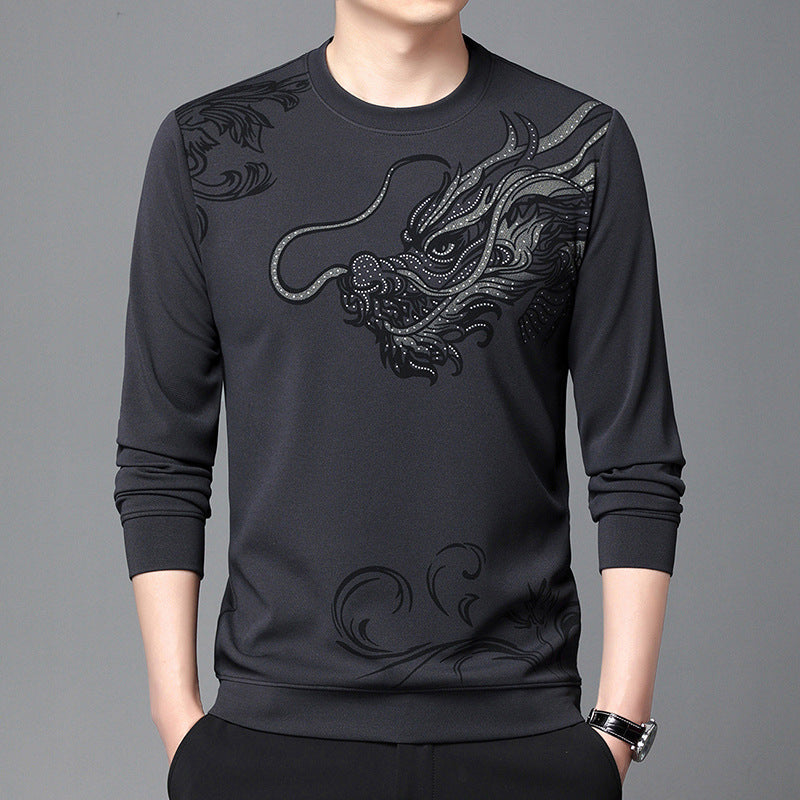 Men’s Dragon Print Long Sleeve Top - Trendy Graphic Tee