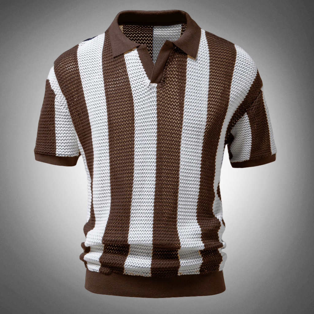 Men's polo shirt - contemporary striped knitted top for casual elegance