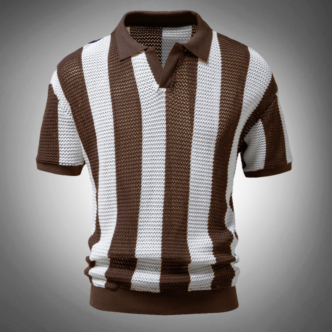 Men's polo shirt - contemporary striped knitted top for casual elegance