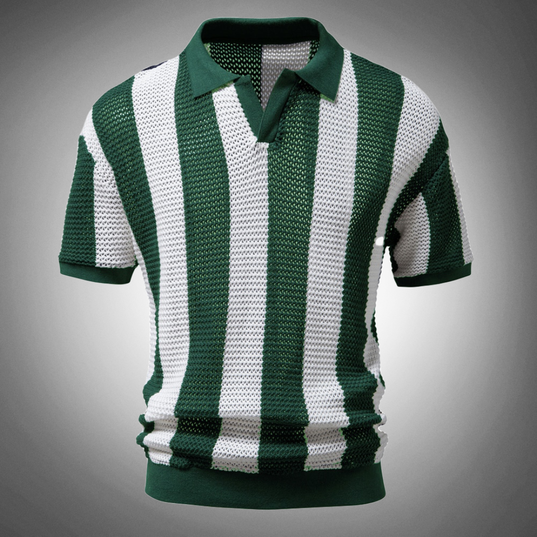 Men's polo shirt - contemporary striped knitted top for casual elegance
