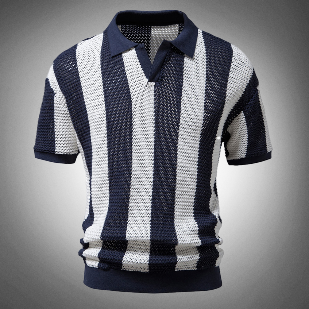 Men's polo shirt - contemporary striped knitted top for casual elegance