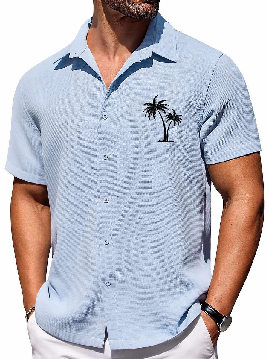 Men's hawaiian shirt lightweight palm print - casual summer attire for relaxed days