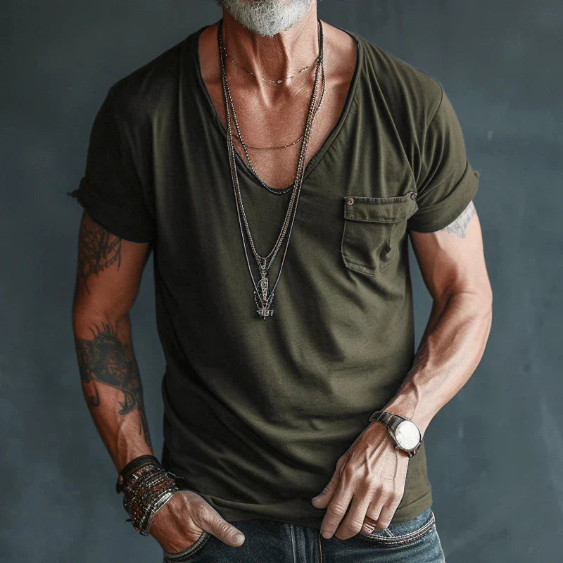 Men's v-neck t-shirt with pocket - contemporary short sleeve top for everyday comfort