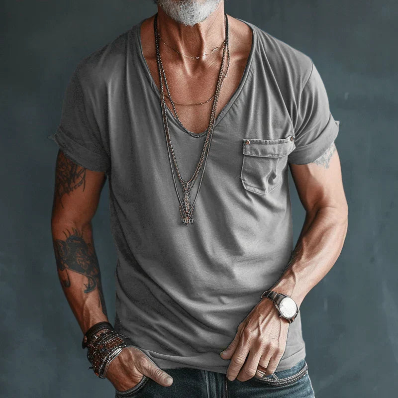 Men's v-neck t-shirt with pocket - contemporary short sleeve top for everyday comfort