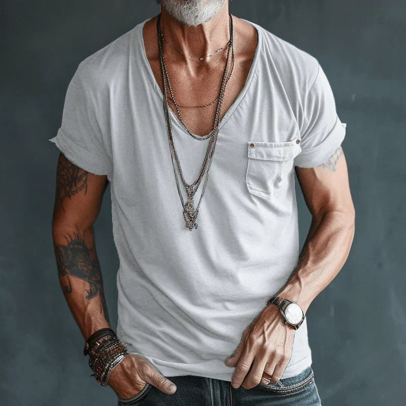Men's v-neck t-shirt with pocket - contemporary short sleeve top for everyday comfort