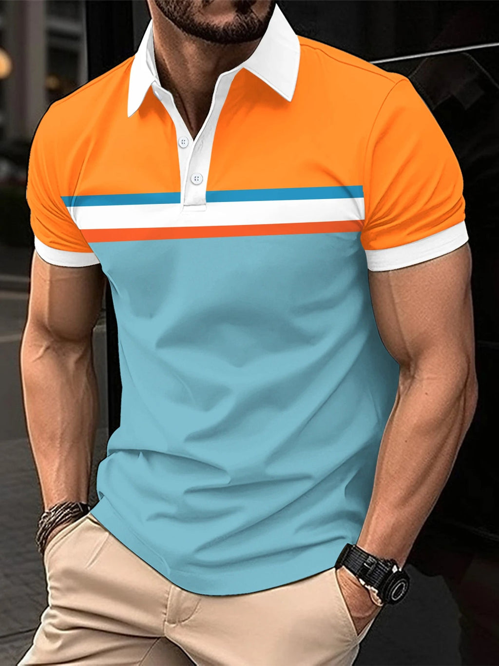 Men's polo shirt modern striped design - relaxed office and casual attire
