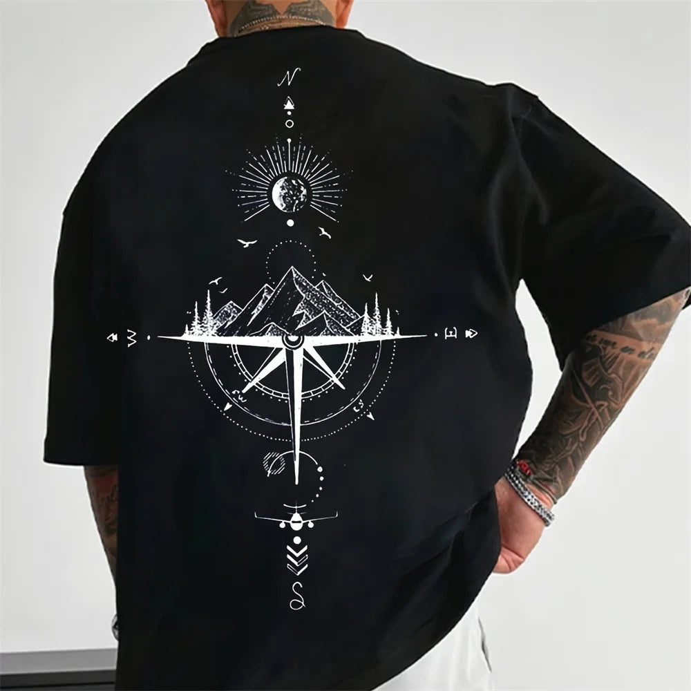 Men's graphic tee with unique compass design - casual adventure wear for men