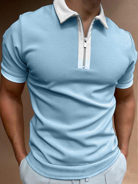 Men's zip neck polo shirt contemporary casual wear - premium fabric short sleeve top for smart-casual outings