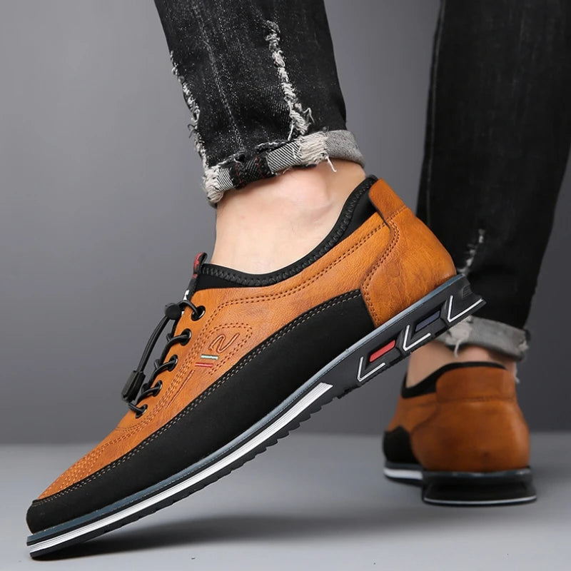 Men's casual leather shoes - sleek lace-up design for everyday wear, stylish footwear