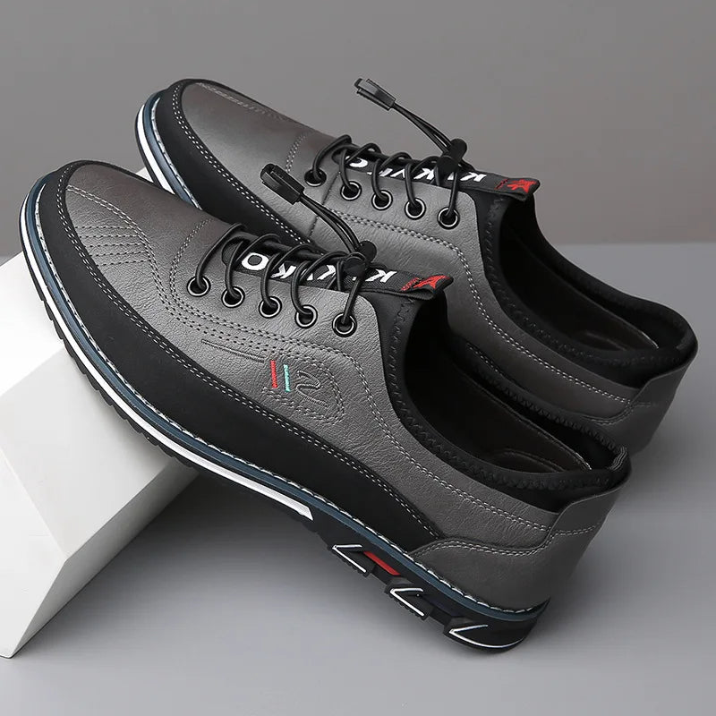 Men's casual leather shoes - sleek lace-up design for everyday wear, stylish footwear