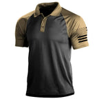 Men's tactical polo shirt with flag patchwork - casual wear for outdoor activities