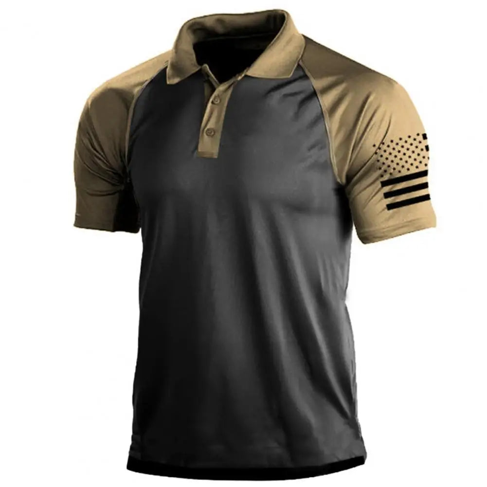 Men's tactical polo shirt with flag patchwork - casual wear for outdoor activities