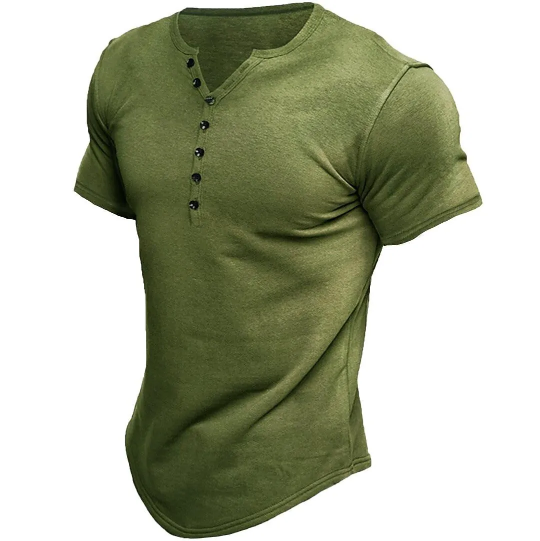 Men's short sleeve henley t-shirt for casual everyday wear - cozy cotton blend top, stylish fit