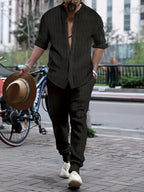 2-piece men's casual outfit stylish shirt and trousers set - everyday wear for weekend outings