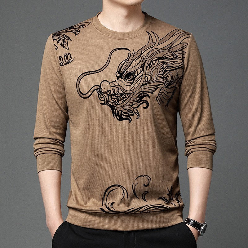 Men’s Dragon Print Long Sleeve Top - Trendy Graphic Tee