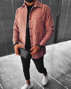 Men's corduroy shirt - stylish red evening wear with lightweight long sleeves