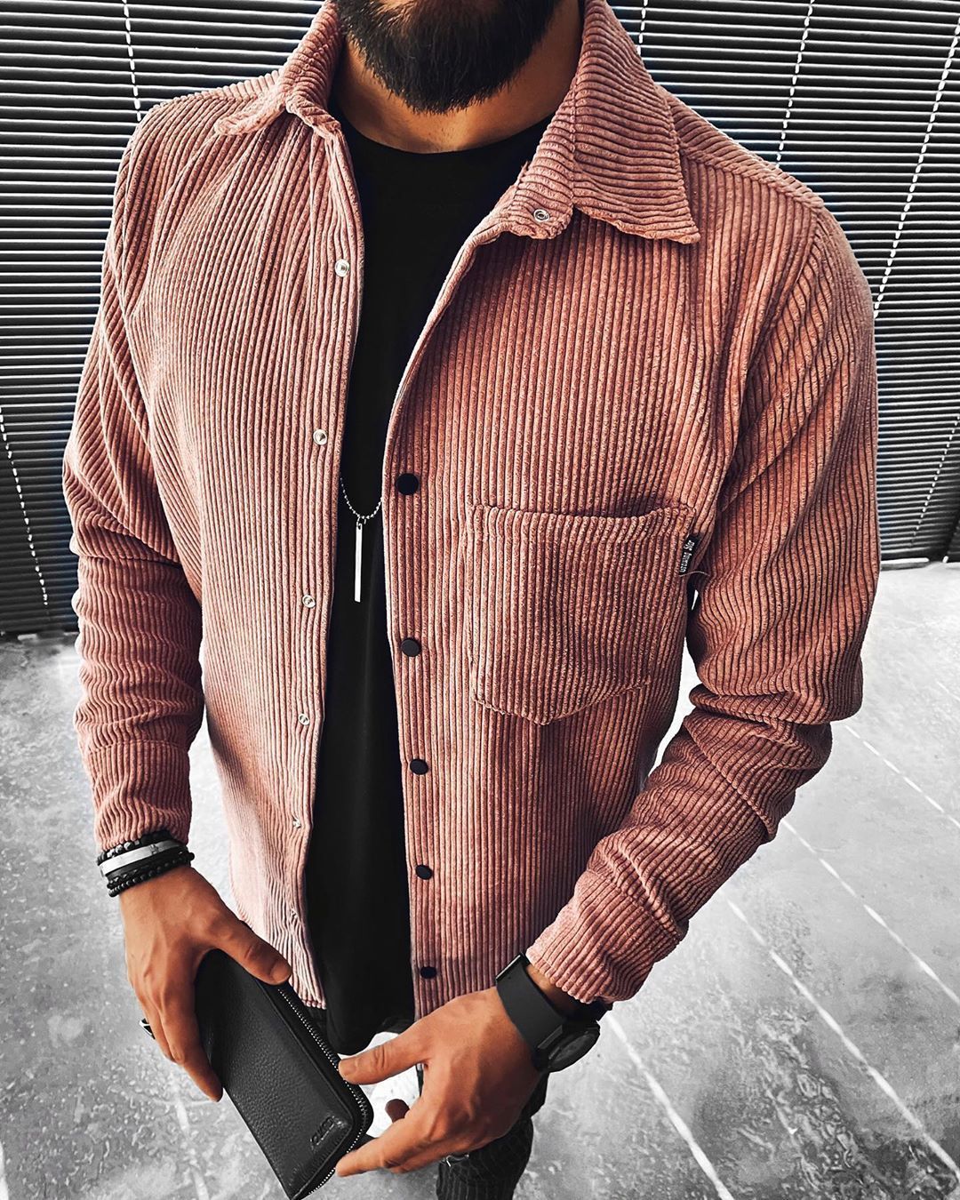 Men's corduroy shirt - stylish red evening wear with lightweight long sleeves