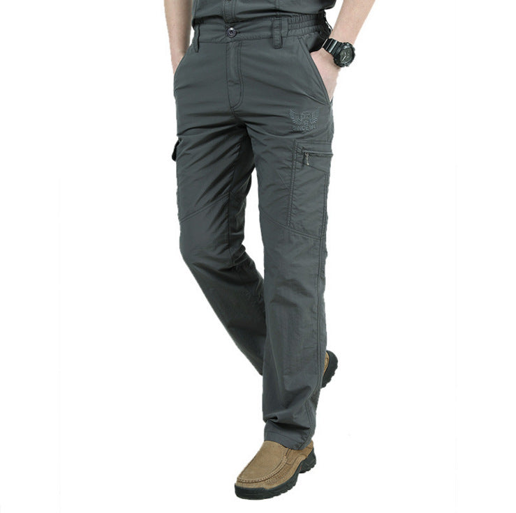 Men's cargo pants multi-pocket outdoor attire - lightweight trousers for hiking and travel