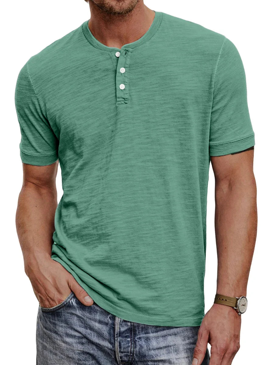 Men's henley t-shirt - lightweight cotton blend top for casual everyday wear