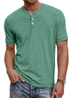 Men's henley t-shirt - lightweight cotton blend top for casual everyday wear