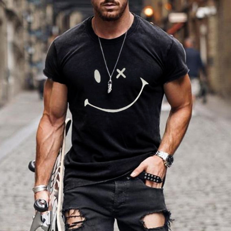 Men's vintage graphic t-shirt - retro smiley print round neck tee