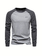 Men's long sleeve t-shirt cozy casual wear - stylish raglan tee, soft fabric