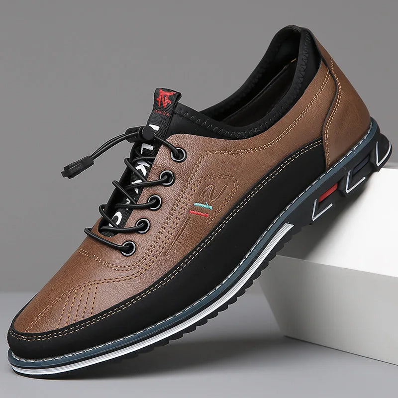 Men's casual leather shoes - sleek lace-up design for everyday wear, stylish footwear