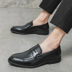 Men's low shoes elegant leather loafers - sophisticated office & evening wear