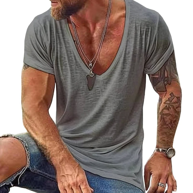 Men's casual t-shirt soft cotton v neck short sleeves - essential everyday wear for active gentlemen