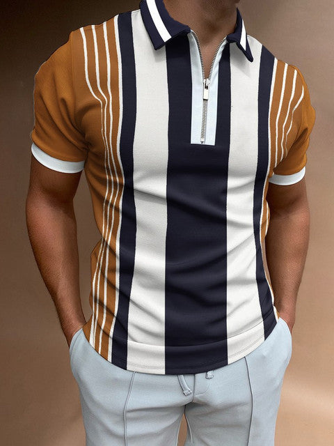 Men's zip neck polo shirt contemporary casual wear - premium fabric short sleeve top for smart-casual outings