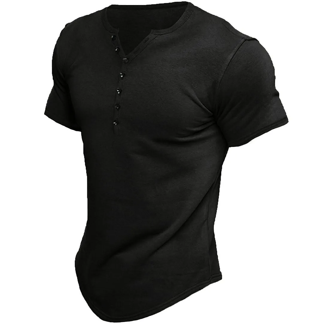 Men's short sleeve henley t-shirt for casual everyday wear - cozy cotton blend top, stylish fit