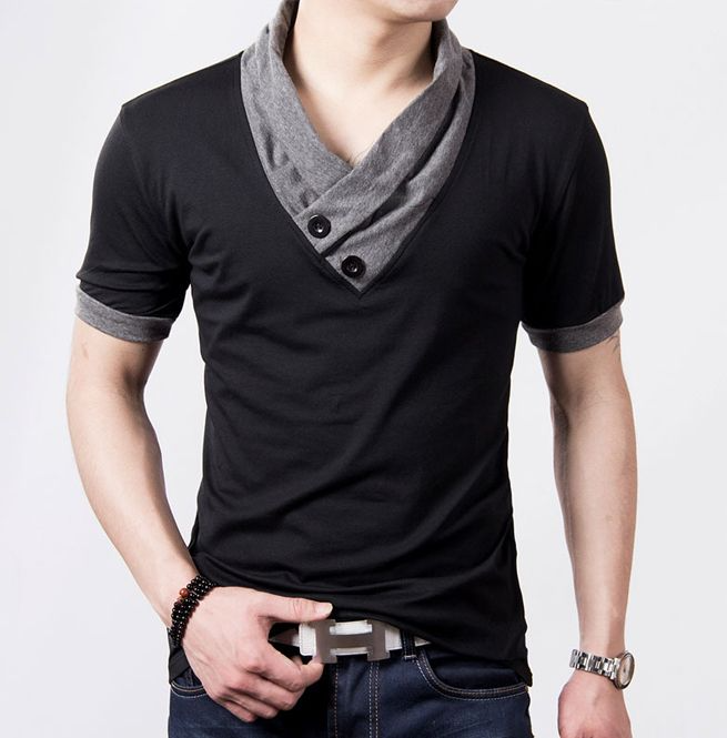 Men's short sleeve t-shirt distinctive collar casual wear - modern everyday style, soft fabric