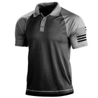 Men's tactical polo shirt with flag patchwork - casual wear for outdoor activities