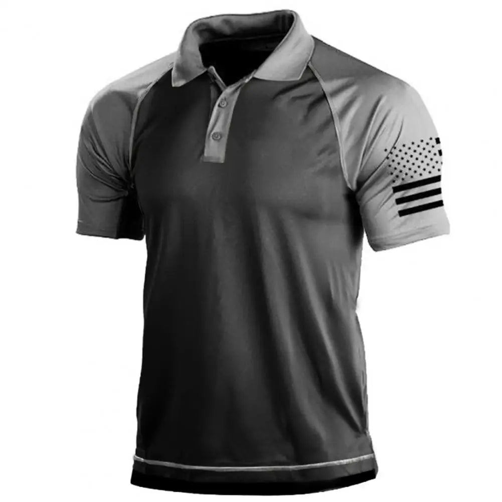 Men's tactical polo shirt with flag patchwork - casual wear for outdoor activities