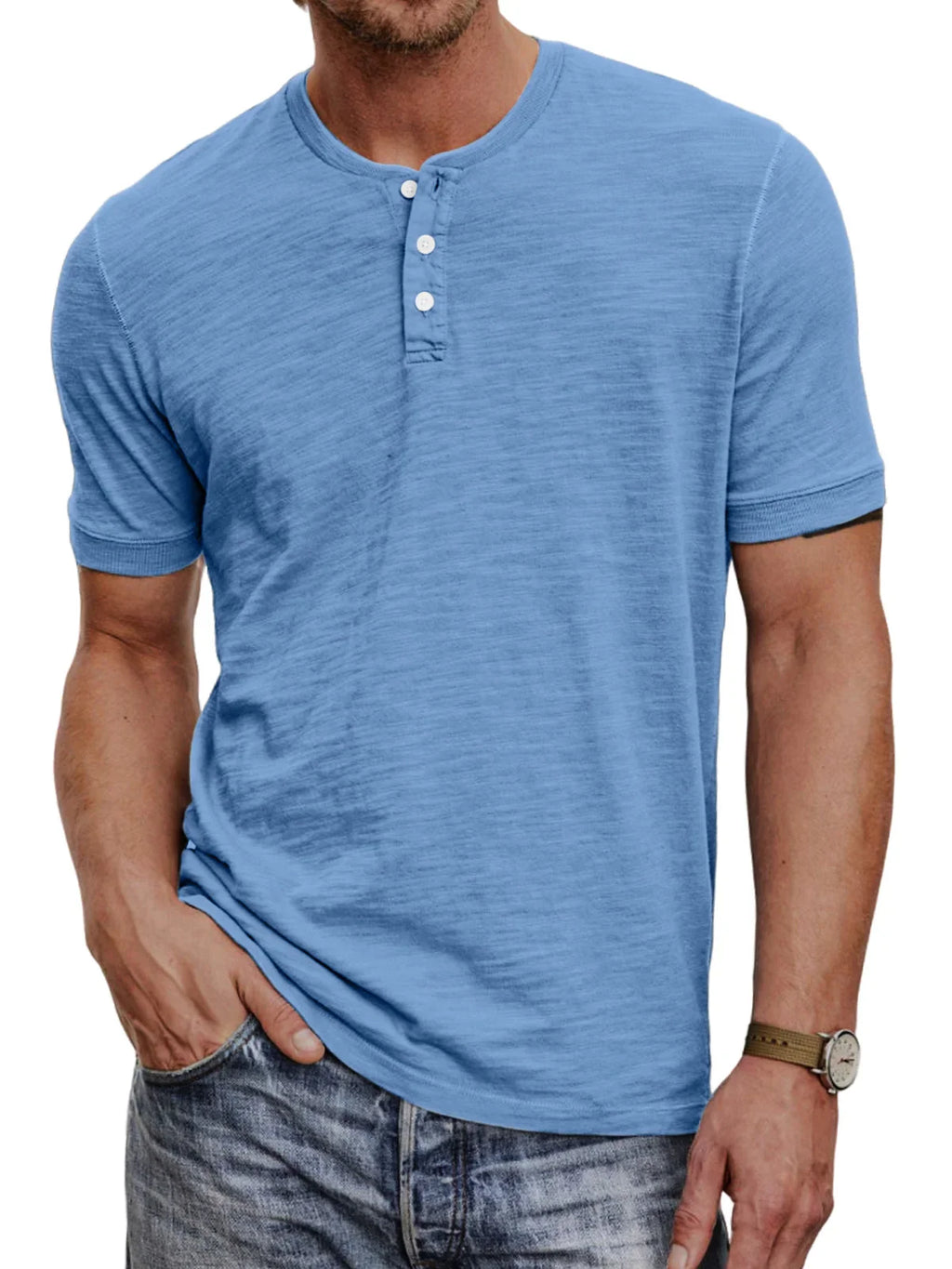 Men's henley t-shirt - lightweight cotton blend top for casual everyday wear