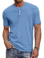 Men's henley t-shirt - lightweight cotton blend top for casual everyday wear