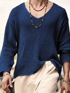 Men's lightweight v-neck knit top - trendy long sleeve casual wear for everyday comfort