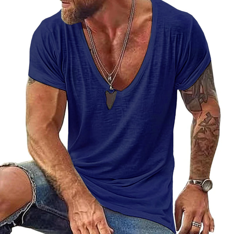Men's casual t-shirt soft cotton v neck short sleeves - essential everyday wear for active gentlemen