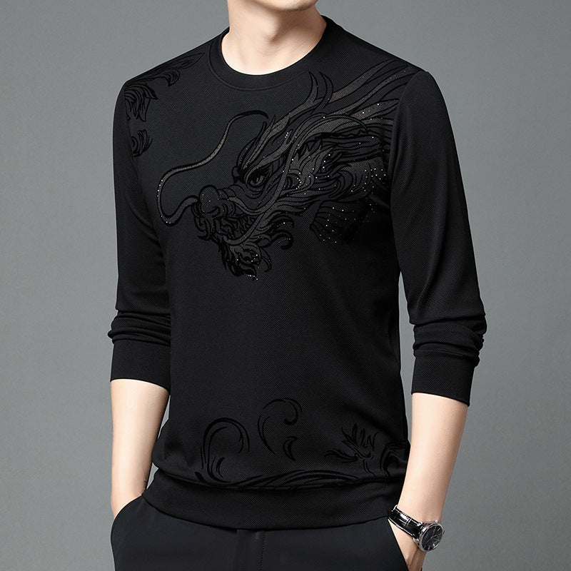Men’s Dragon Print Long Sleeve Top - Trendy Graphic Tee