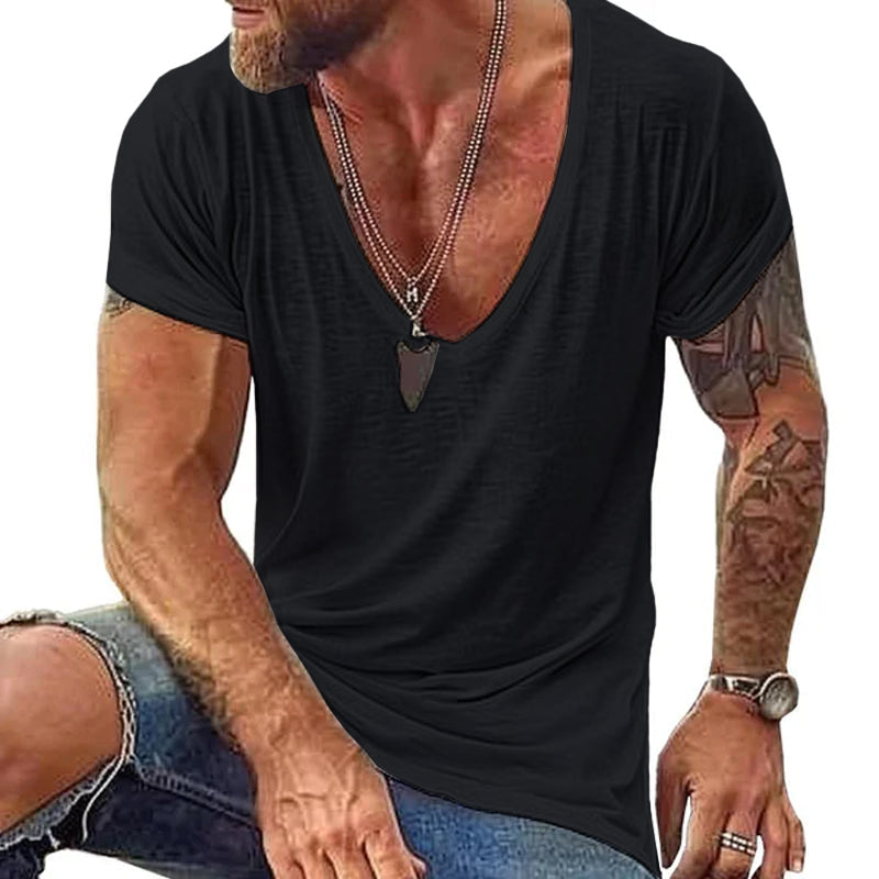 Men's casual t-shirt soft cotton v neck short sleeves - essential everyday wear for active gentlemen