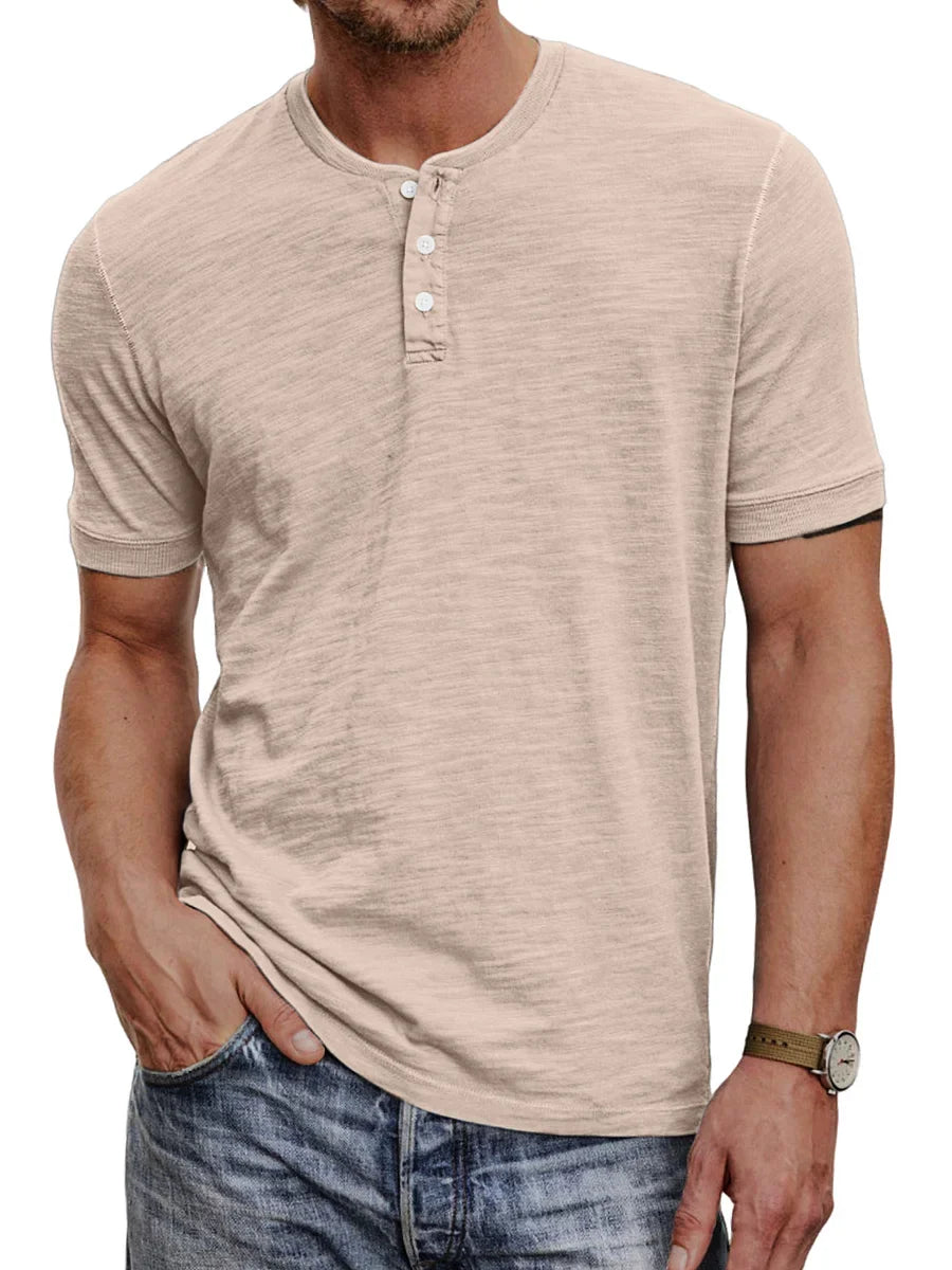Men's henley t-shirt - lightweight cotton blend top for casual everyday wear