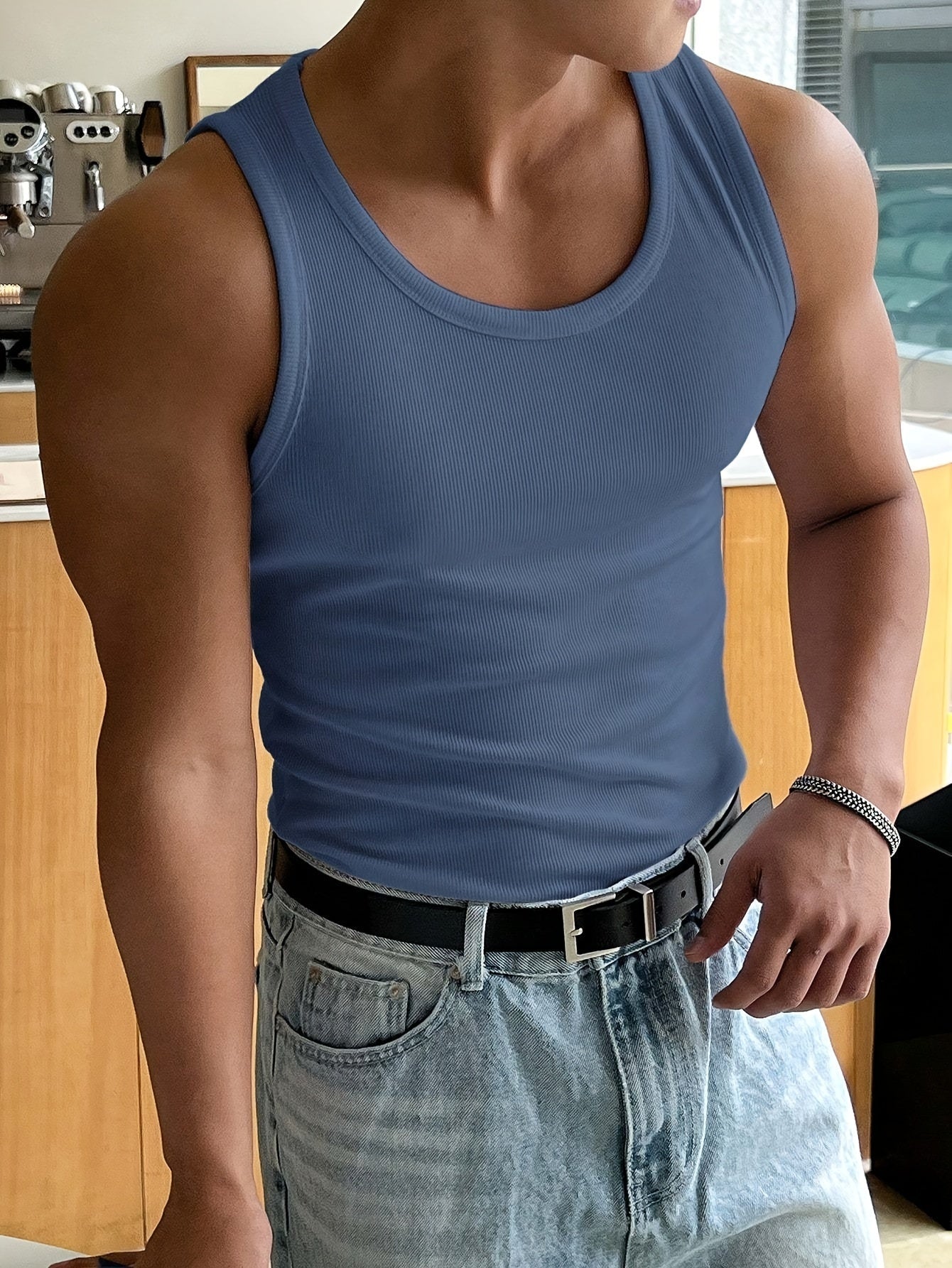 Men’s summer tank top - breathable ribbed vest for casual wear