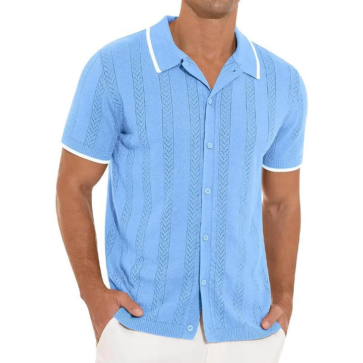 Men's short sleeve polo shirt modern ribbed design - casual office attire